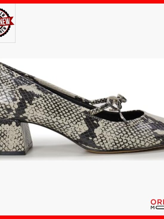 Ballet Block Heel (Nina) | C.Paravano Leather Ballet Pumps with Bow Detail, 1.8-Inch Block Heel, Slip-On Style